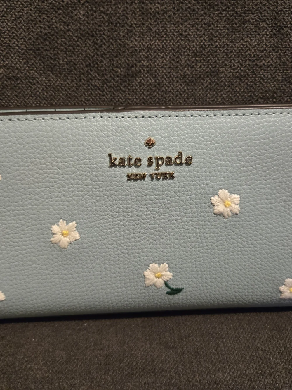 kate spade light blue daisy-embroidered continental wallet